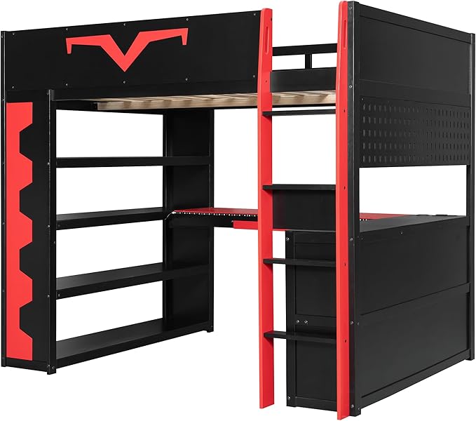 Full Size Gaming Loft Bed with Integrated Desk & RGB LED Lights, Pro-Gamer Bunk