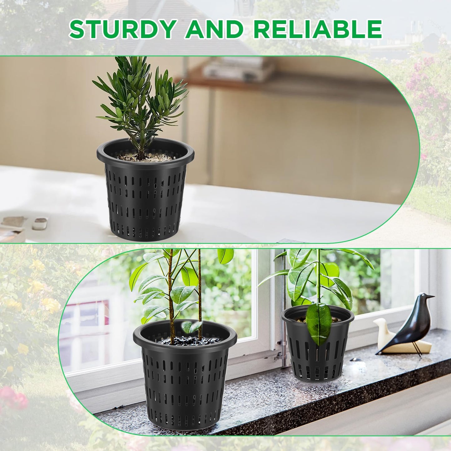 MAQUITA 18 Pcs Orchid Pots Variety Size 2.3/3.3/3.9/4.3/4.9/6.1 Inch Black Net Pots Plastic Aquaponics Hydroponic Baskets Slotted Mesh Orchid Planter Container with Hole for Growing