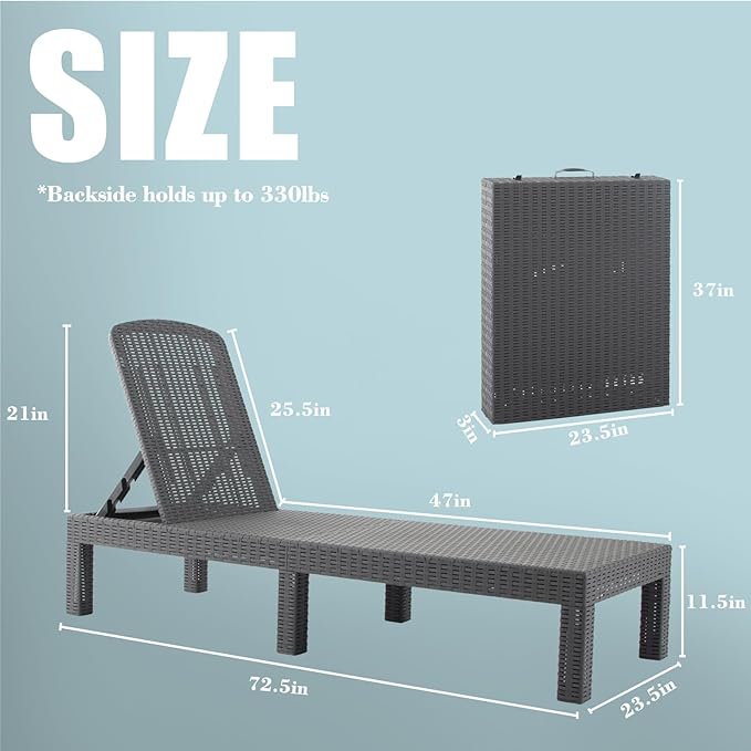 DIMAR GARDEN Outdoor Chaise Lounge, Resin Pool Lounge Chair Waterproof Recliner