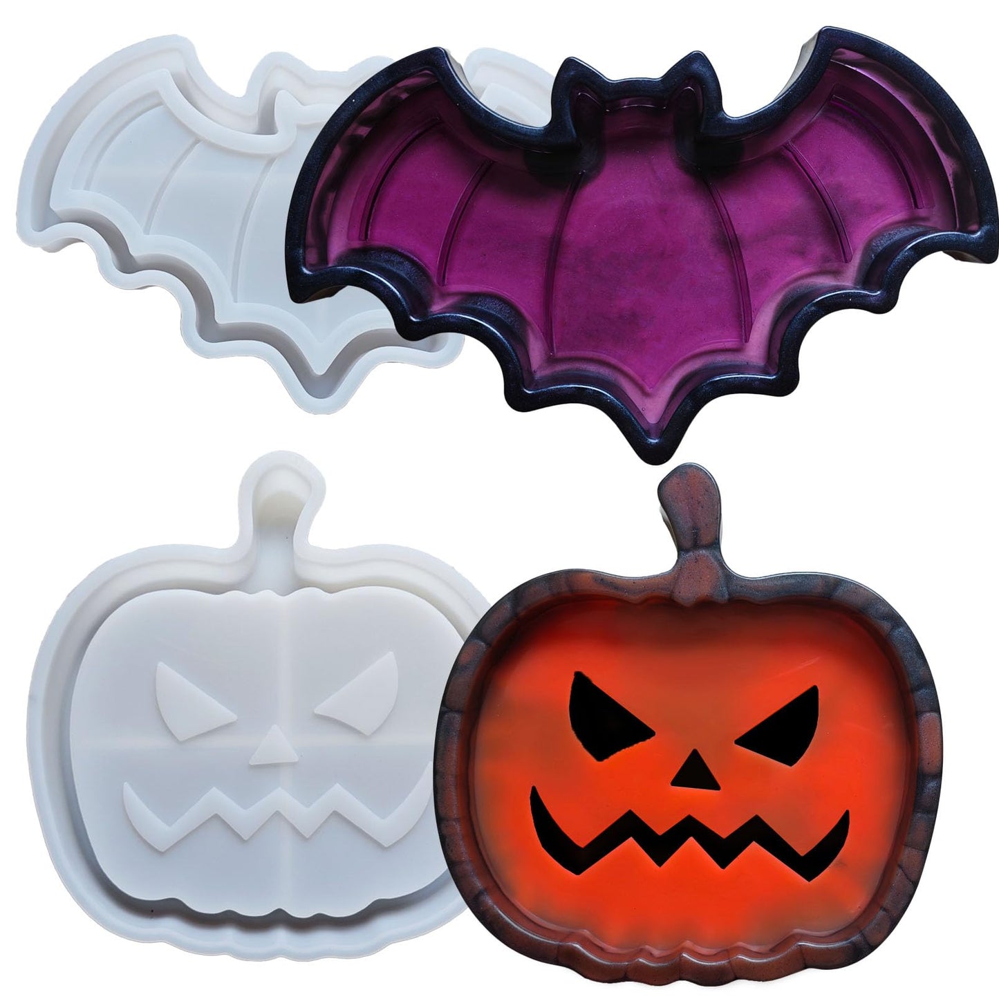 2 Set of Bat Pumpkin Tray Storage Resin Mold Molds Epoxy Resin Pumpkin Bat Shaped Halloween Tray for Fruit Candy Jewelry Cup Holder Container, DIY Making Decor Art Crafts