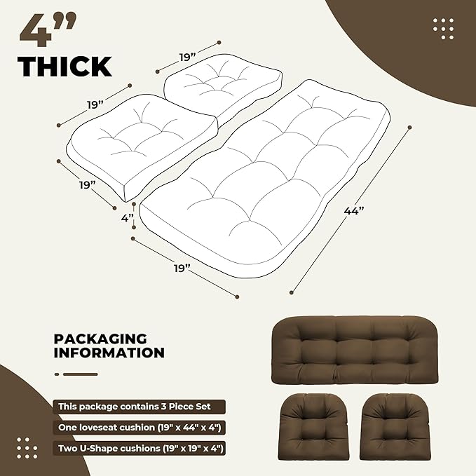 DANGHOOGY Wicker Chair Cushions, Waterproof Outdoor Loveseat Cushions