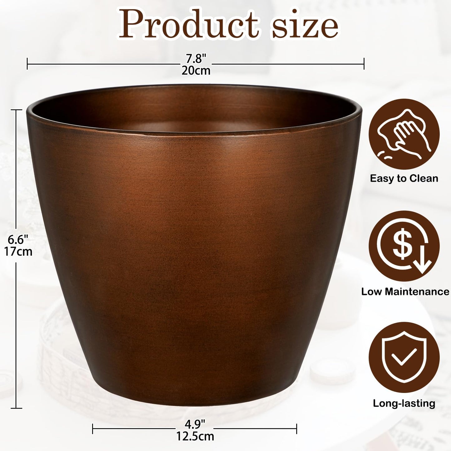 Hollyone Set of 2 Outdoor Planter 8 inch Plant Pot Gradient Plastic Pots for Plants Planters for Outdoor Indoor Plants with Drainage Hole Round Plant Pot Flower Pots Garden Decorations Brown