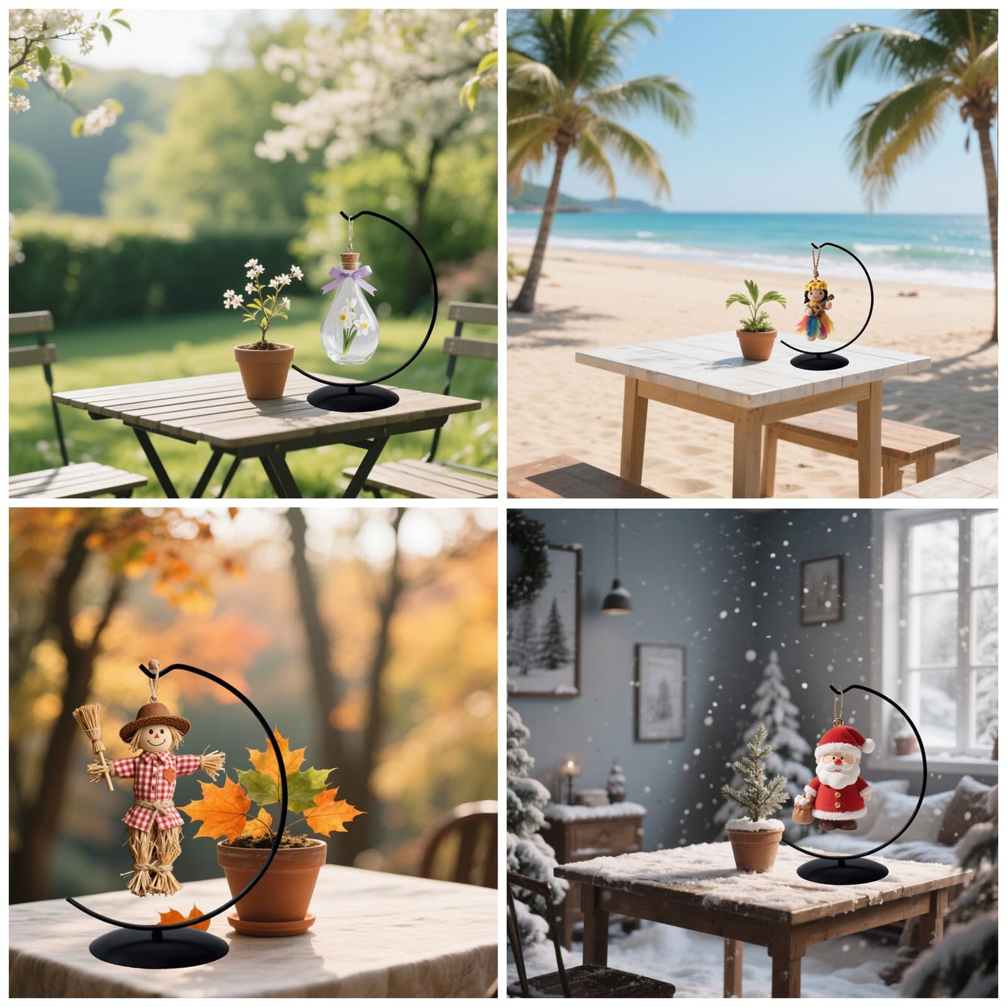 YY YEARCHY Ornament Display Stand Large for Hanging Glass Globe Ball Air Plant Flower Holder Metal Round Decorative (1, Black, 10"x5")