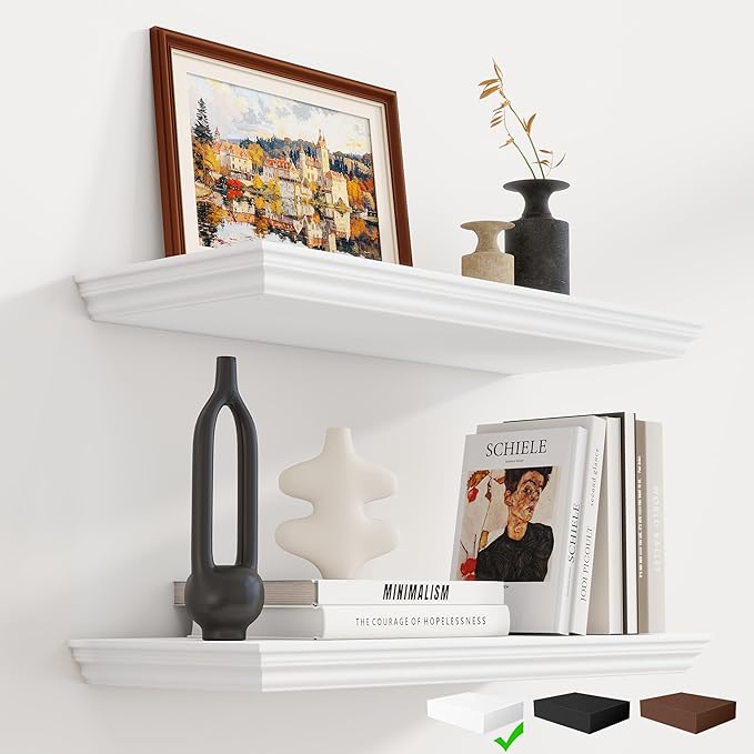 Fun Memories Floating Shelves 24 Inch Long, 9.3 Inch Deep Classic Crown Molding