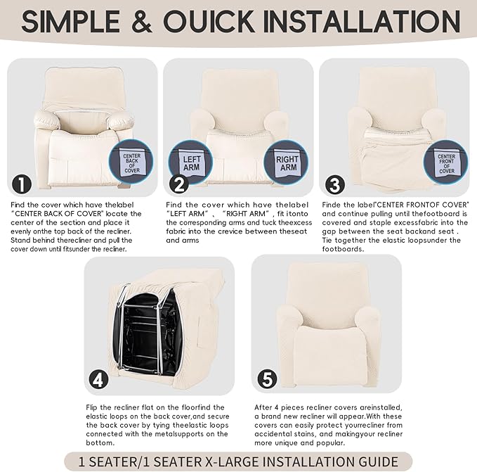 Recliner Chair Covers, 4-Piece Stretch Geometric Strokes Jacquard Reclining