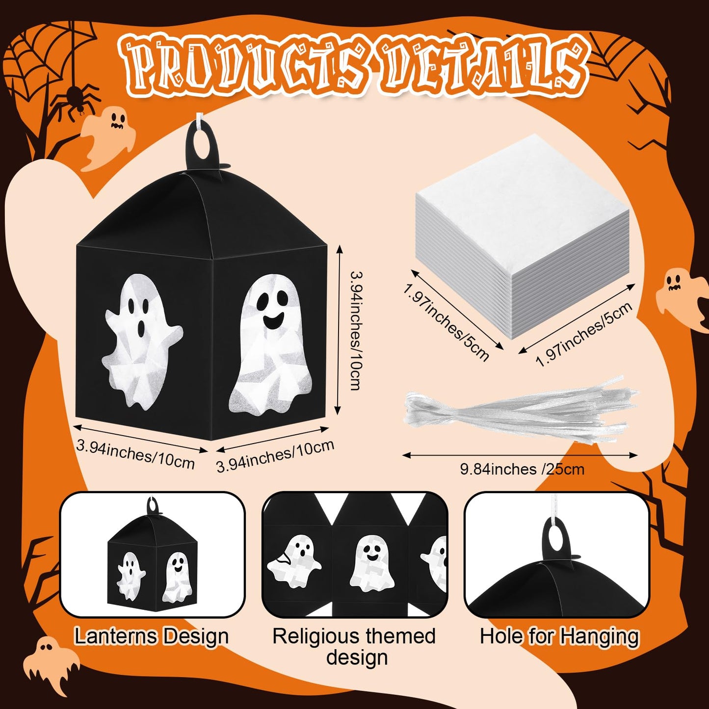 VIHOSE 16 Sets Halloween Ghost Paper Crafts Tissue Paper Lanterns Craft Kits Bulk Make Your Own Suncatchers Hanging Ornament DIY Spooky Supplies for Halloween Party Trick or Treat Party Decors