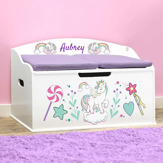 DIBSIES Personalized Creative Wonders Toy Box, Unicorns & Rainbows, 30 x 19.25