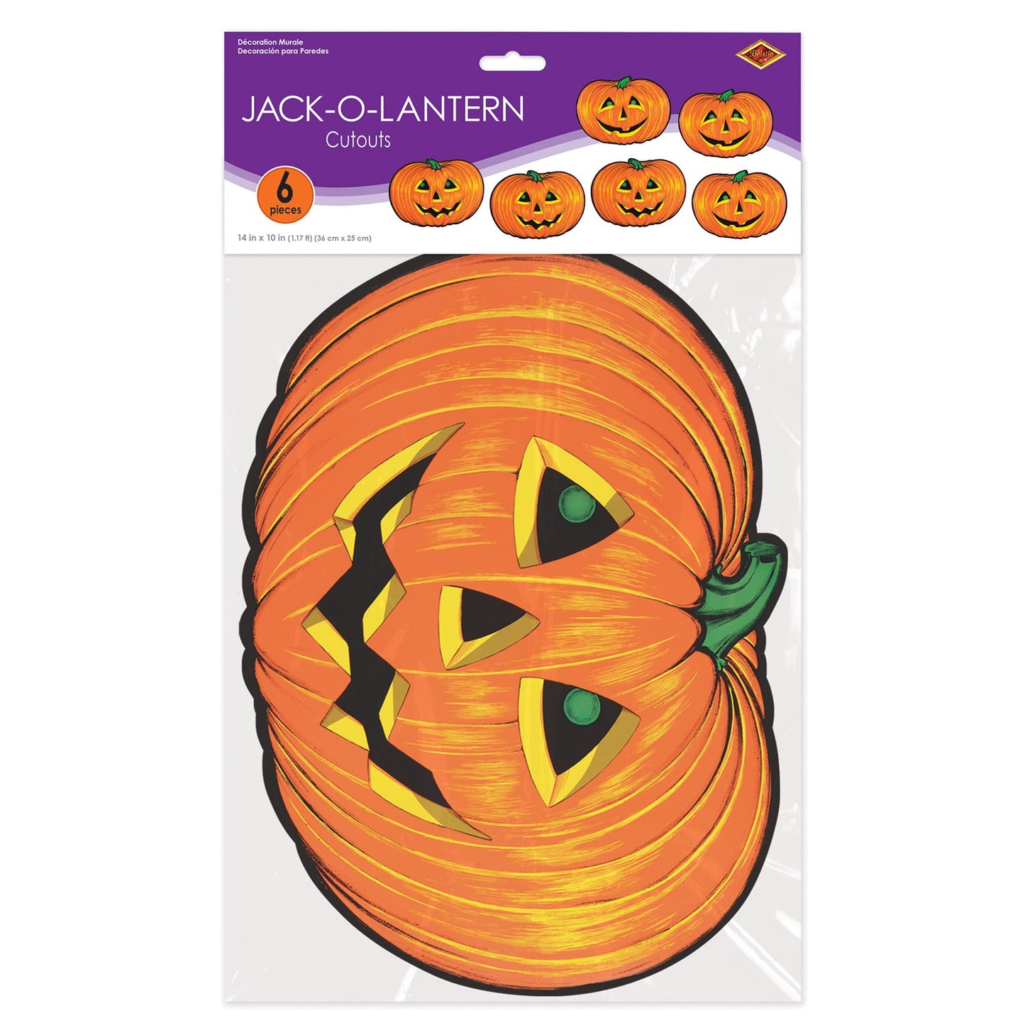Beistle 6 Piece Paper Jack-O-Lantern Cut Outs, Halloween Party Decorations, Fall Décor, Made In USA Since 1900