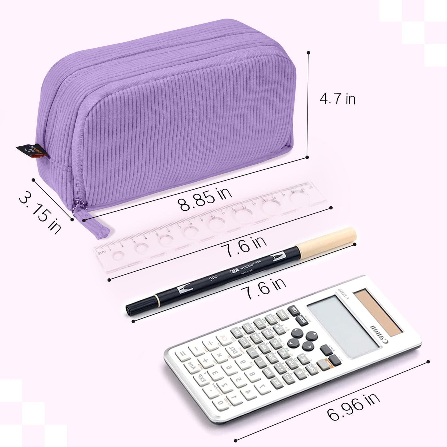 Sooez Big Capacity Pencil Case Pen Pouch, Soft Corduroy Pencil Bag with 3 Compartment, Multiple Pockets, Sturdy Zipper, Cute School Supplies Pen Bag Organizer For Teen Girls College, Purple