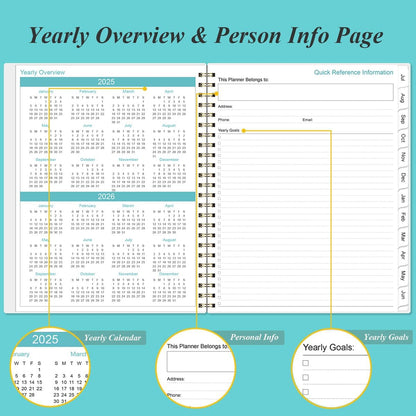 2025-2026 Appointment Book & Planner - 8.5" x 11" Daily Hourly Planner 2025 from July 2025 - June 2026, Weekly Appointment Book with 30-Minute Interval, Teal Flowers