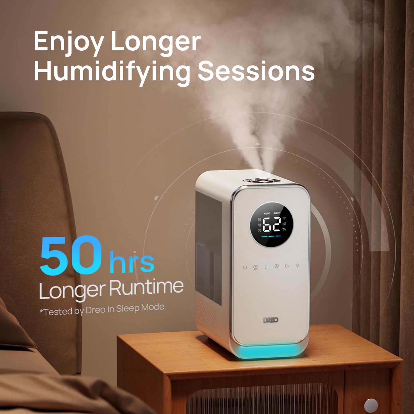 Dreo Humidifiers for Bedroom, Top-filled Smart Quiet Cool Mist Humidifier for Large Room Home, Oil Diffuser & Nightlight, 50Hours Runtime for Indoor Plants, with Alexa/Google, White