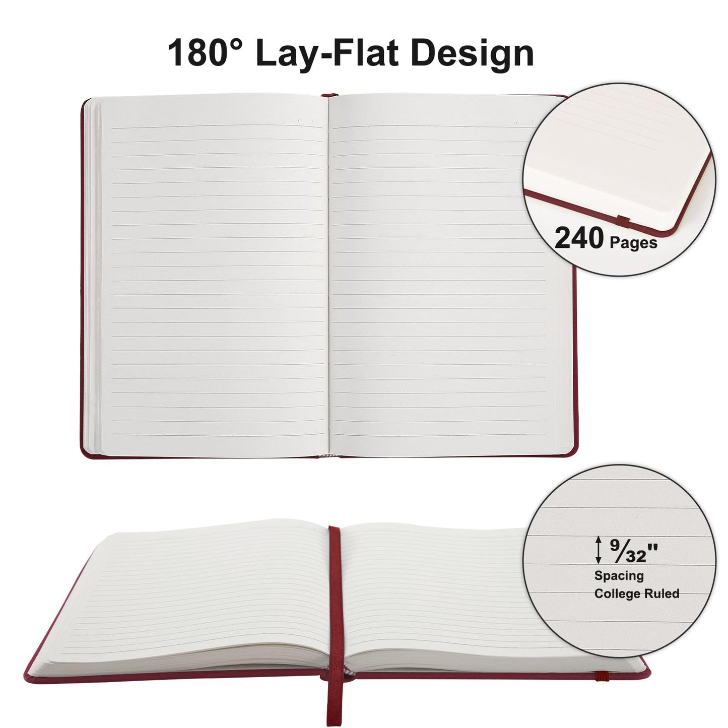 Comix 6 Pack Lined Journal Notebooks, 240 Pages, 5.5 x 8.3 inch, Burgundy, A5 Medium Hardcover Notebooks, Classic College Ruled Notebooks for Writing