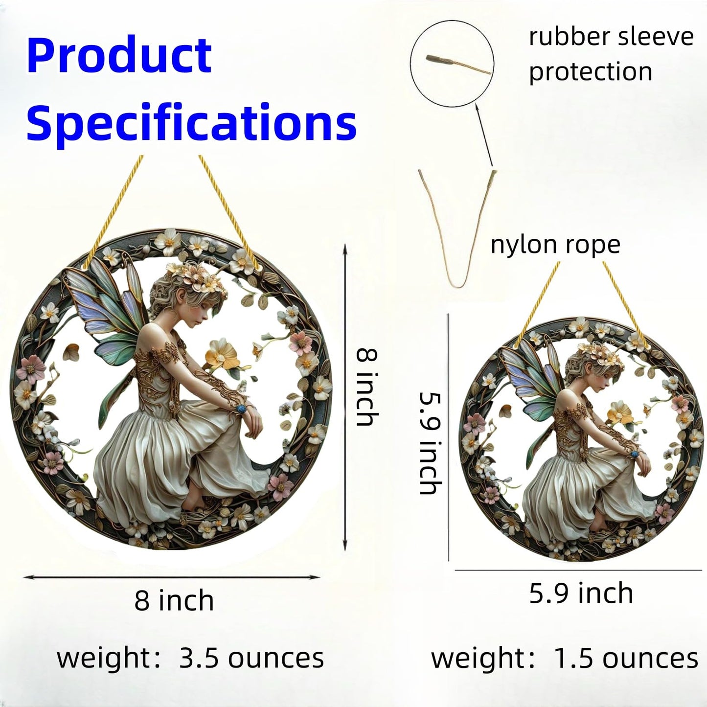 VTYFRY Flower Fairy Garden Decorations Angel Wing Christmas Halloween Deco Statue Art Elf Sculpture Hanging Craft for Outdoor Yard Courtyard Lawn Patio Window Acrylic Ornament Home Gift (B,S: 6*6 IN)
