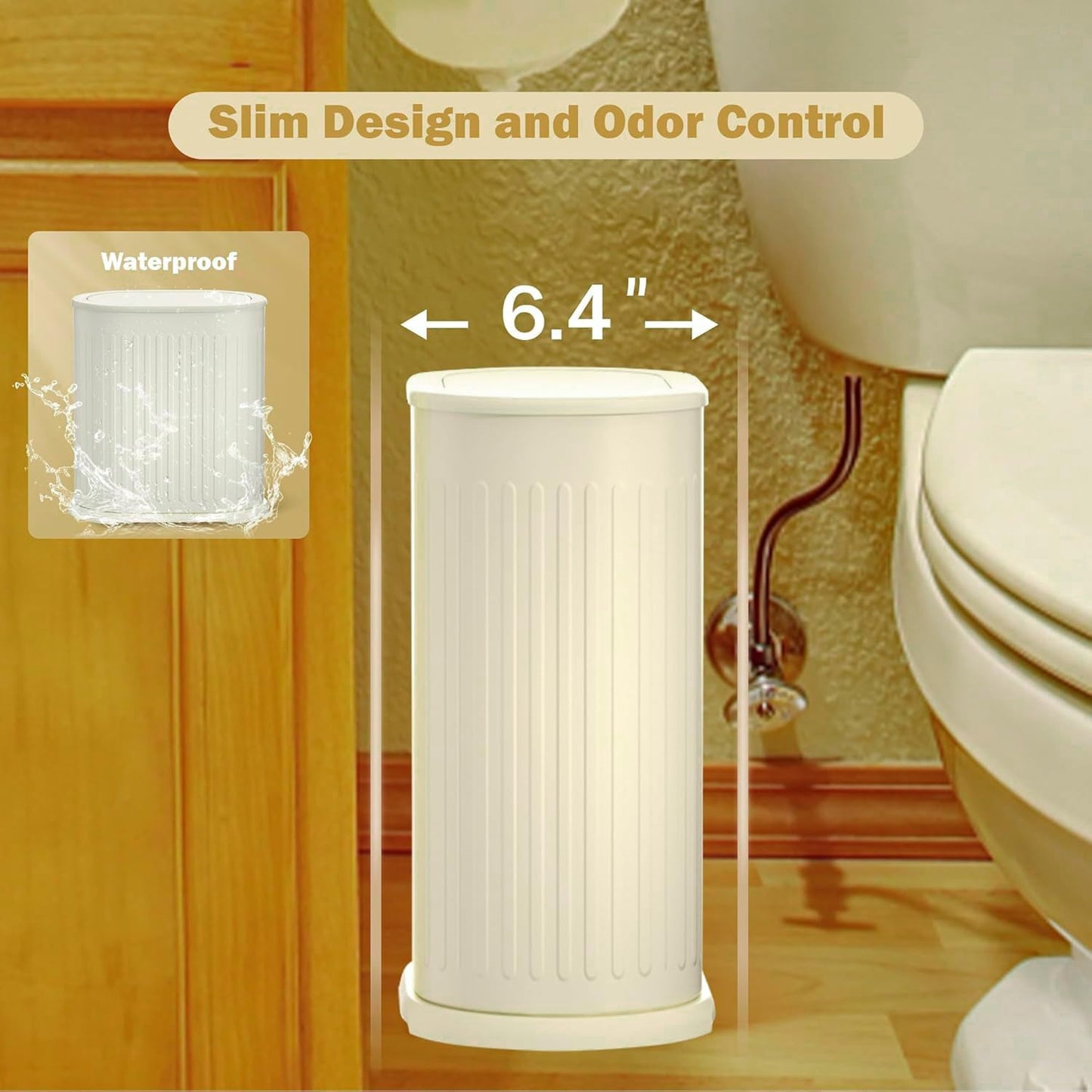 Steel Small Bathroom Trash Can with Lid Press Top 9L/2.4 Gallon Dog Proof Wastebasket with Removable Liner Bucket,Slim Bathroom Garbage Can Bin Under Desk/Sink Bedroom,Living Room,Office,Diaper