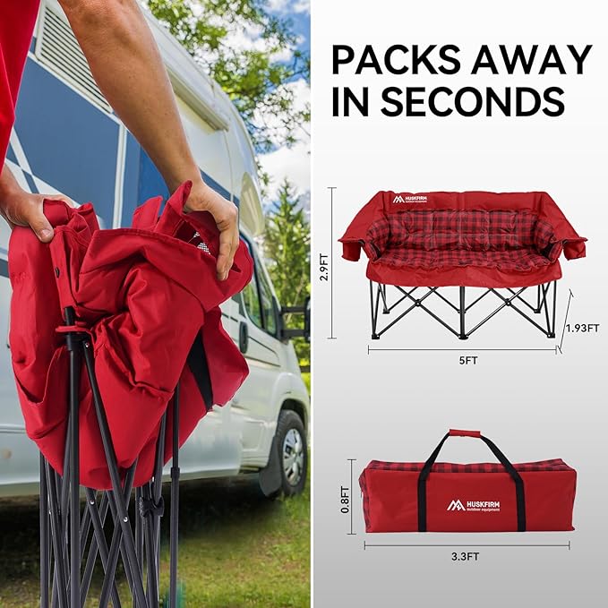 Double Camping Chairs Padded Loveseat Chair