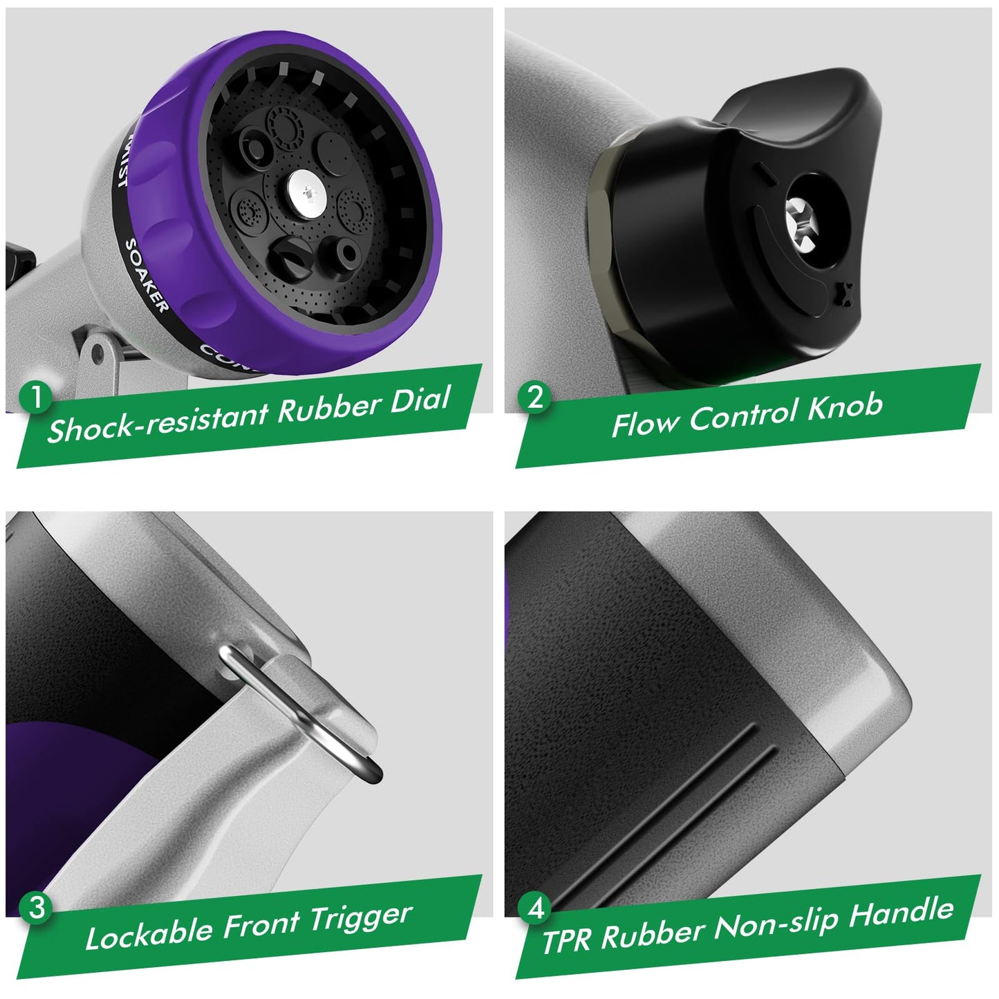 RESTMO Garden Hose Nozzle, Heavy Duty Metal Water Hose Nozzle with 7 Adjustable Spray Patterns, High Pressure Hand Sprayer with Flow Control, Best for Watering Plant & Lawn, Washing Car & Pet, Purple