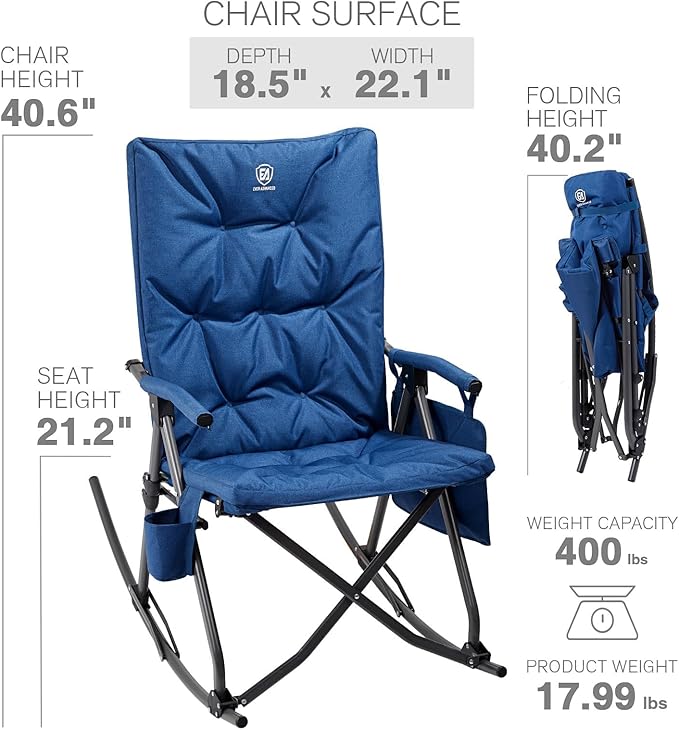 EVER ADVANCED Oversized Folding Rocking Camping Chair, Padded Portable Rocker