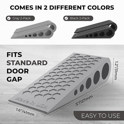 Door Stoppers for Bottom of Door Premium Floor Rubber Door Stop Wedge Made in USA Heavy Duty Honeycomb Design for Carpet, Tile, Ideal for Home, School, Commercial,Black 4 Pack