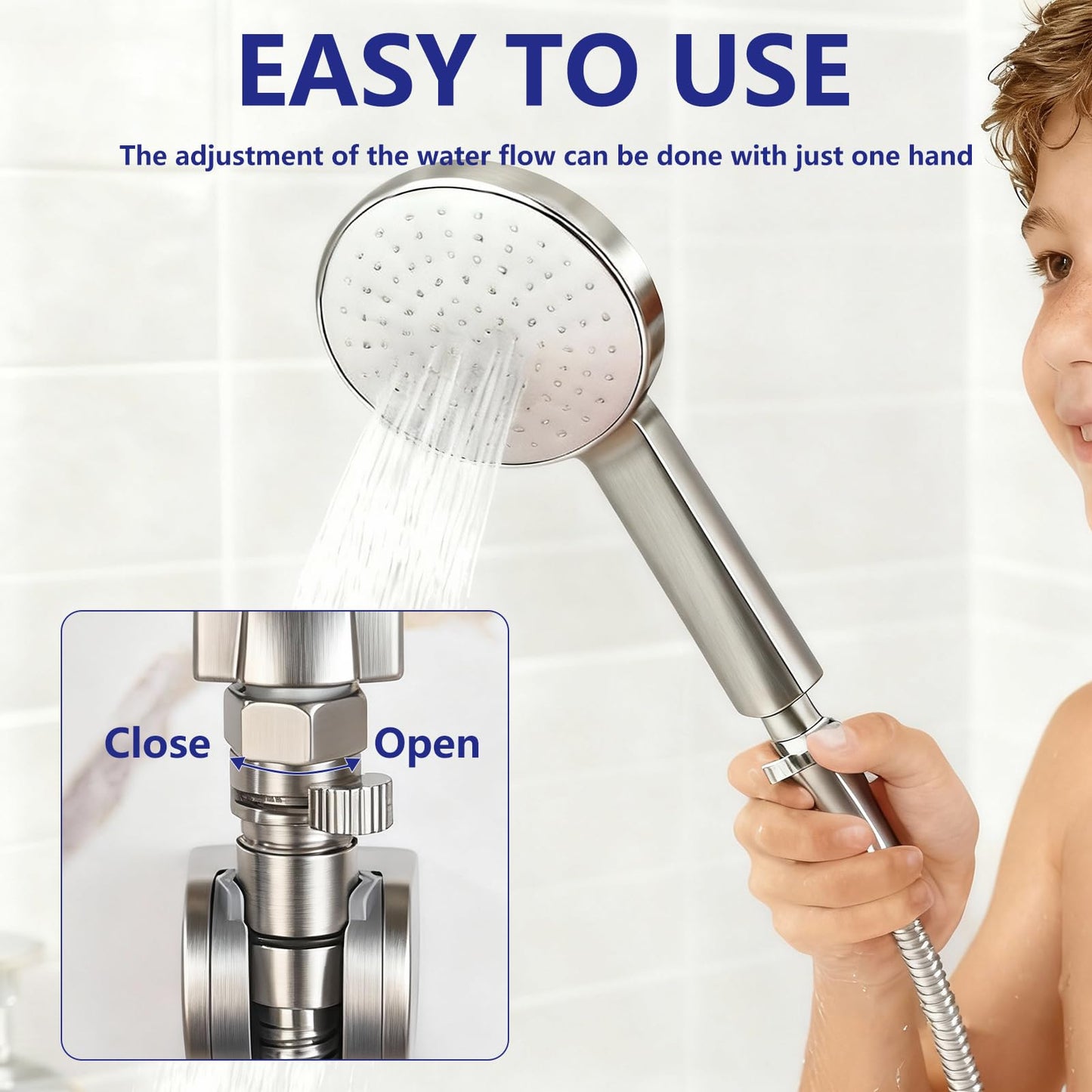 Shower Valve Water Flow Restrictor - Control Water Flow G1/2 IPS Brass Matel Shower Shut Off Valve, Shower Pressure Regulator for Toilet Handheld Shower or Bidet Sprayer, Brushed Nickel