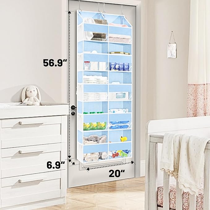 Blue Over the Door Organizer 5 Tiers, Extra Large Behind Door Storage of 10