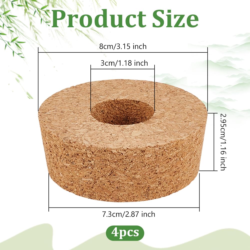 OLYCRAFT 4 Pack Cork Lids for Glass Planters 2.9~3.2 Inch Hydroponic Lids 1.2 Inch Thick Terrarium Cork Covers with 1.2 Inch Hole Natural Cork Stoppers for Hydroponic Plant Propagation Growing Vases