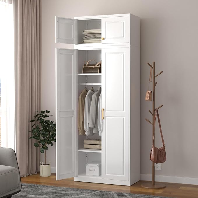 SteeLoong 15" Wall Storage Cabinet,White Bathroom Wall Mounted Cabinet,Metal Armoire Wardrobe Closet Storage Cabinets for Basement,Livingroom Home Office