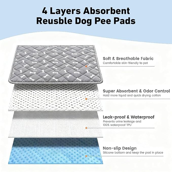 Puppy Pads with Pheromones, Washable Puppy Pee Pads for Dogs,Reusable Puppy Pads Washable for Dogs & Cats, Washable,Durable Leak-Proof & Anti-Slip Pet Training Pads for Home & Trave(M,Gray)