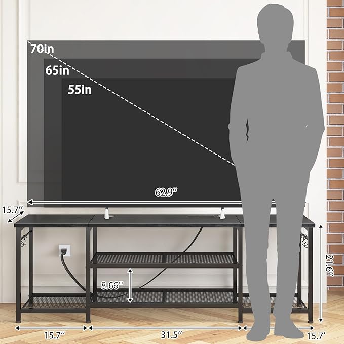 YGEOMER TV Stand for Up to 75 Inch TVs, Entertainment Center
