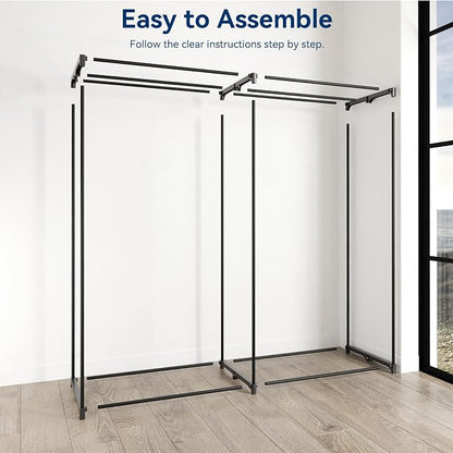 Whitmor Extra-Wide Portable Clothes Closet, 60" Wide Closet Organizers and Storage with Cover, Heavy Duty Metal Clothes Rack, Stable and Easy Assembly Clothes Storage, Light Grey