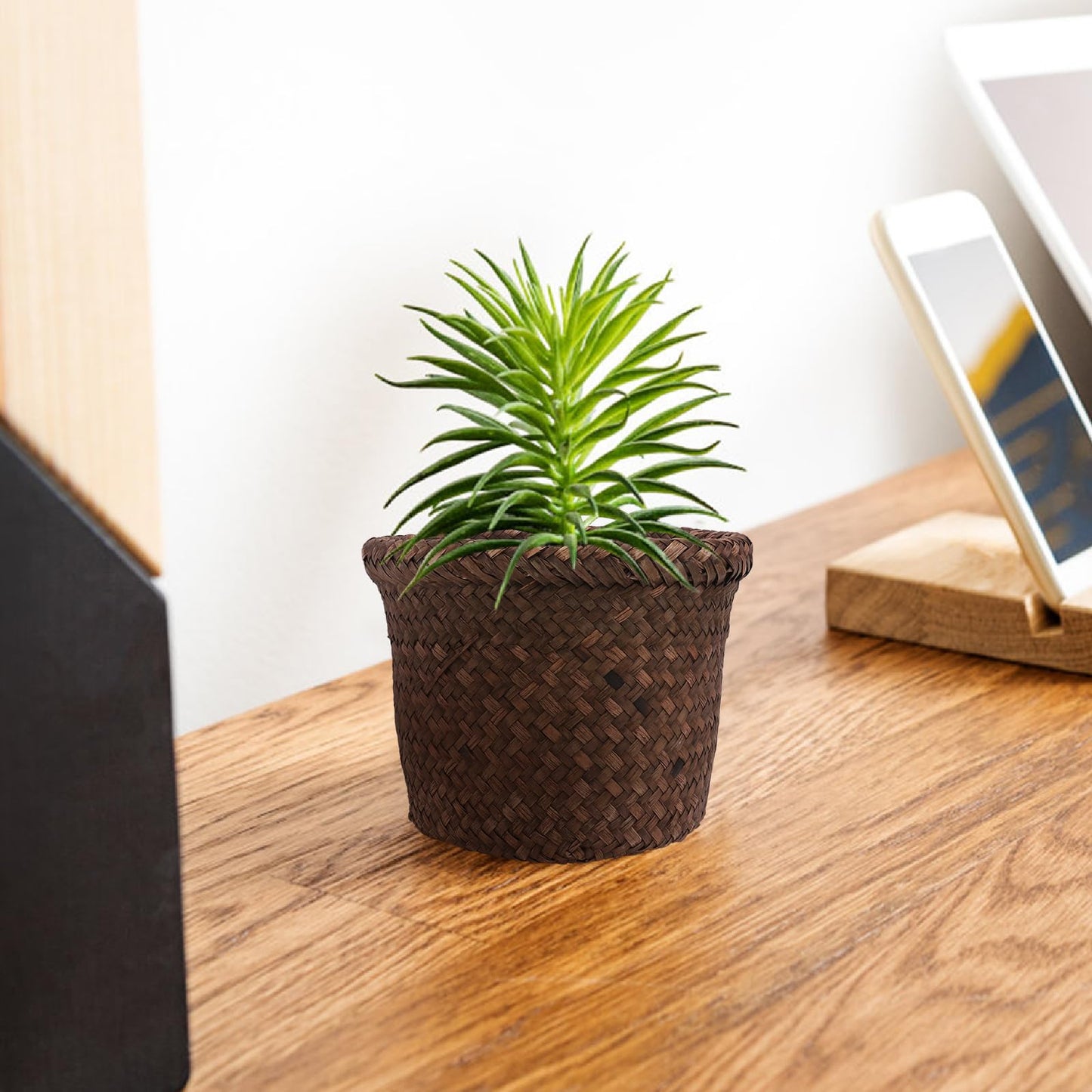 NUOBESTY Round Seagrass Planter Basket: 5.5x7.1" Woven Pots Cover Plant Pots Containers - Wicker Plant Basket Desktop Sundries Container - for