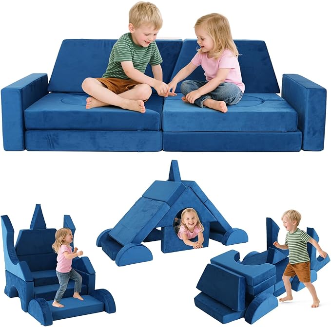 15 Pcs Modular Kids Play Couch, Toddler Couches That Fold Out, Plush Foam Chair
