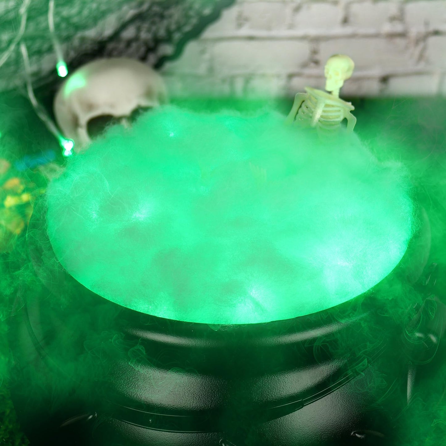 KOYILTD Halloween Outdoor Hocus Pocus Candy Cauldron Witches Cauldron on Tripod with Lights Garden Decor Halloween Candy Bowl Spooky Poison Soup Pot Decor for Home Porch (Green, Large)