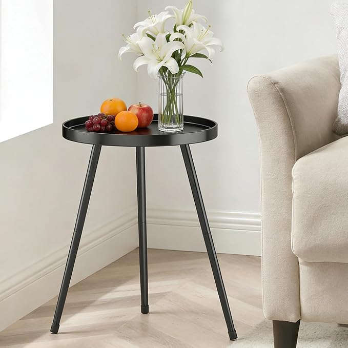 Small Round Side Table Metal End Table Outdoor Black Side Table Mid-Century