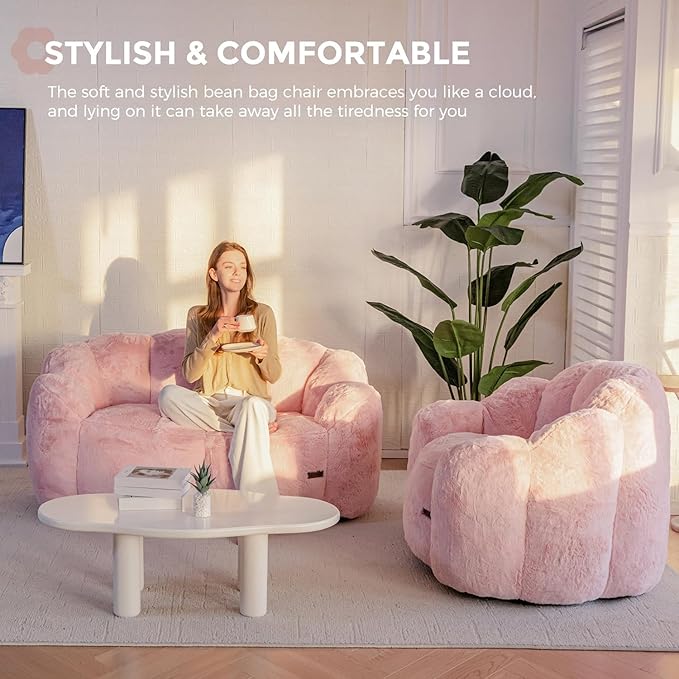 MAXYOYO Bean Bag Chair for Adults, Floral Shaped Bean Bag Sofa, Ultra Soft Faux