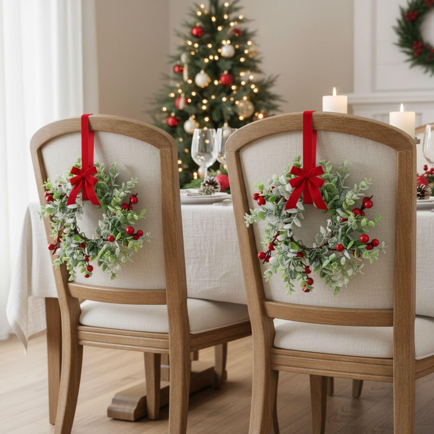 WILLBOND 8 Pieces 9.5" Mini Christmas Wreaths for Kitchen Cabinet Small Christmas Candle Rings Red Berries Wreath Pillar Candle Rings Xmas Hanging Garlands for Front Door Fireplace Window Decor