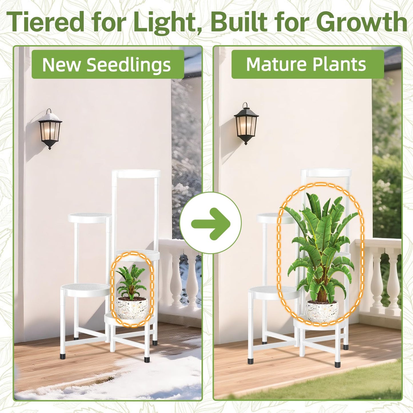 iDavosic.ly Plant Stand Indoor Outdoor, 5 Tier Corner Metal Flower Display Holder Shelf, Folding Tall Orchid Rack for Patio Balcony Porch Garden Living Room House, White