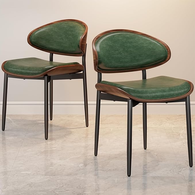 REONEY Dining Chairs Set of 8, Mid-Century Modern Upholstered PU Leather Chairs
