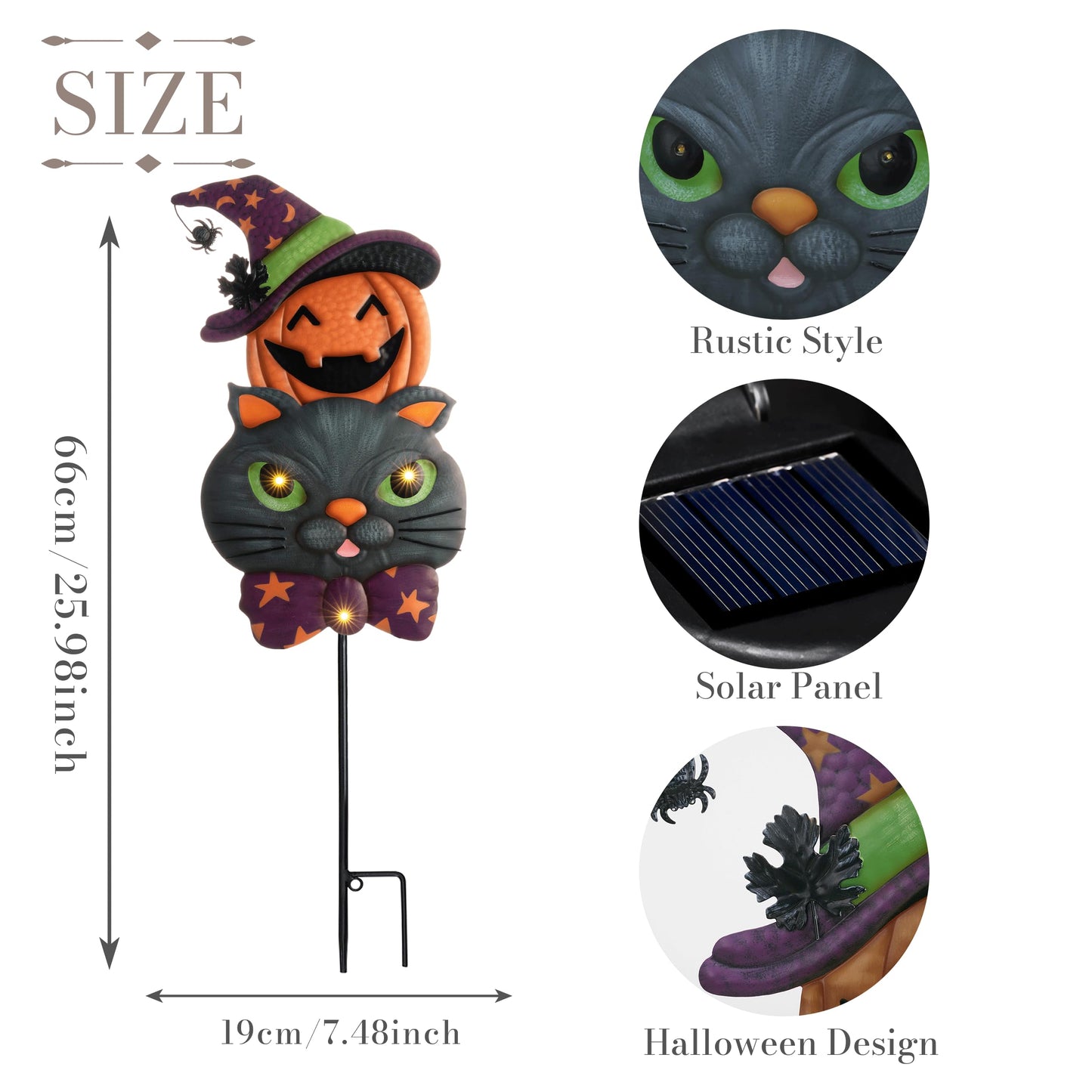 TERESA'S COLLECTIONS Metal Halloween Yard Stakes, Halloween Decorations Outdoor with Cute Black Cat Pumpkin, Jack-o-Lantern Stacked Garden Stakes Lawn Gift for Party Pathway Porch Patio Decor, 25“