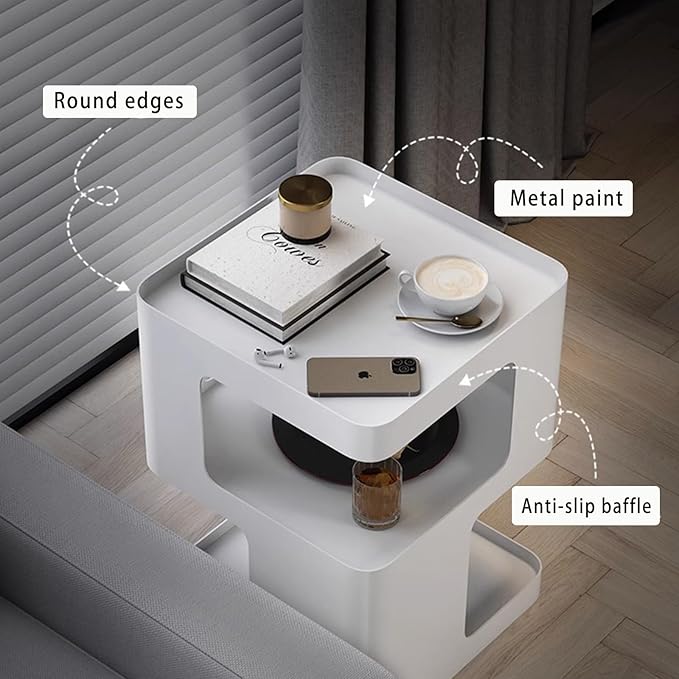Modern Metal Side Table with Storage, Small End Table