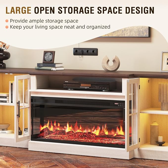 87" Farmhouse TV Stand with 36" Fireplace
