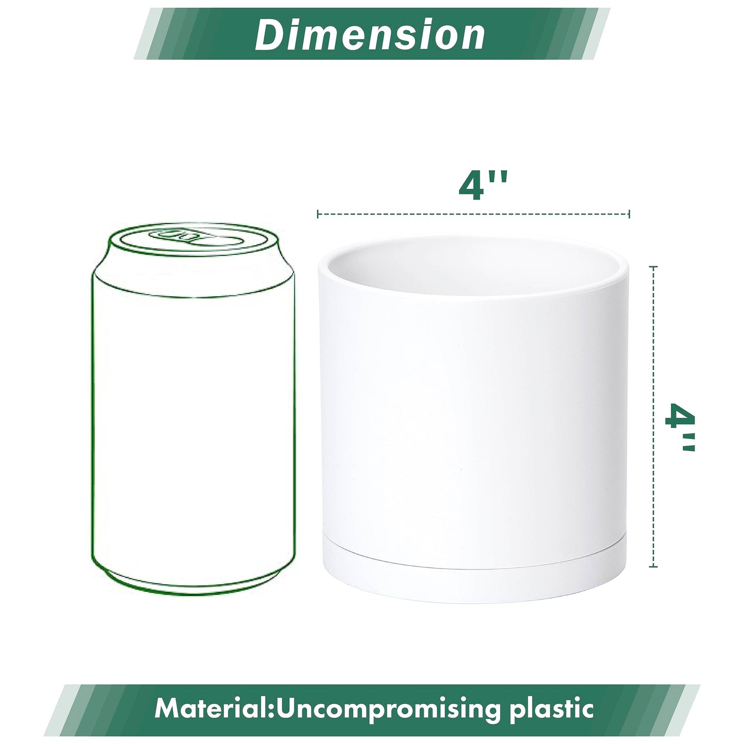 D'vine Dev 6 Pack 4 Inch Modern Plastic Plant Pots, Small Garden Planters for Plant with Drainage Holes and Saucers, White Color, 74-Z-E-3