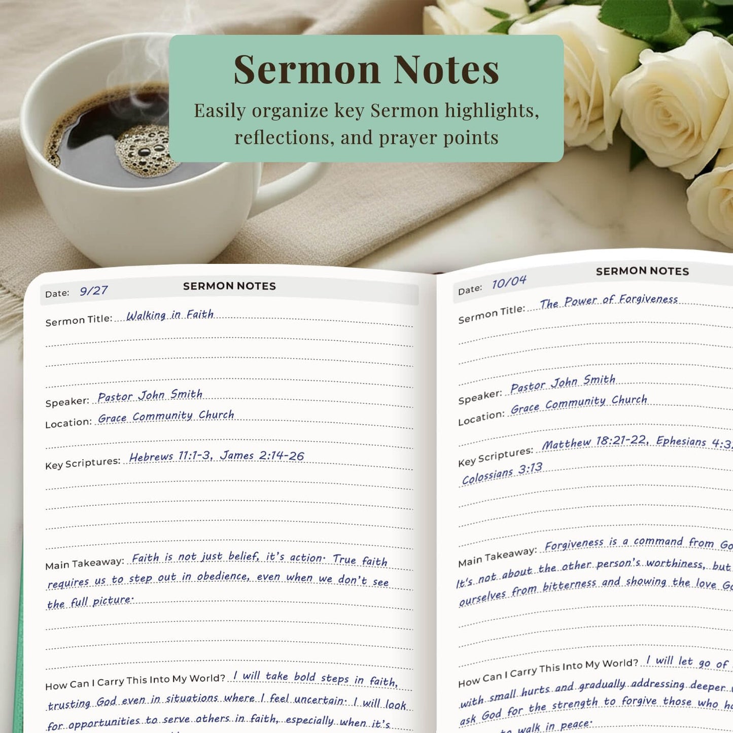 Bible Study Journal – Church Notes Notebook for Note Taking & Reflection – Daily Faith Journaling Kit, Faith Based Religious Gifts & Accessories