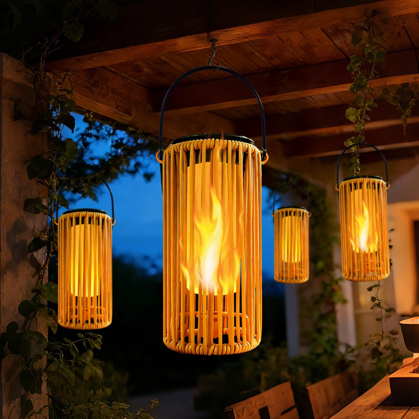 Amugmilk Solar Pathway Lights Outdoor Hanging Garden Decorations,Solar Lanterns Waterproof Flickering Flame Gifts for Women Mom Grandma,Decorative Lantern Stakes Outside for Lawn Yard Porch Tree