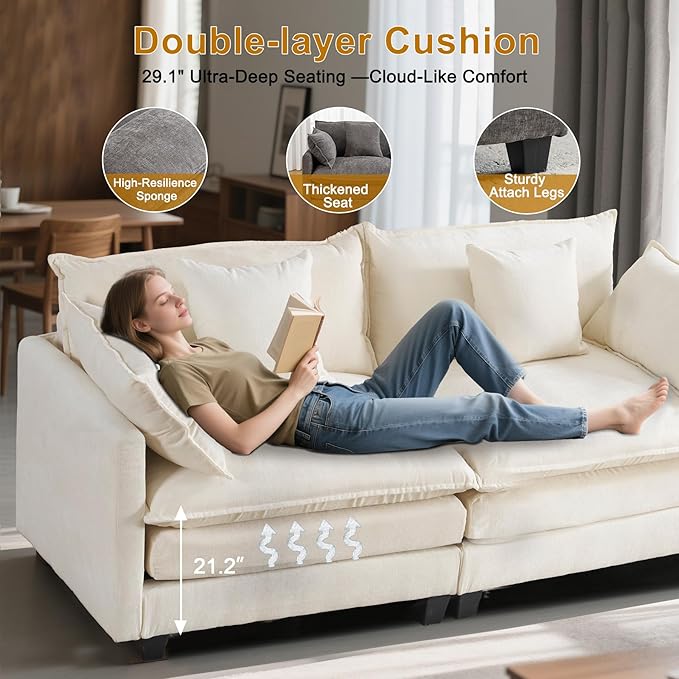 77" Cloud Chenille Sofa Set