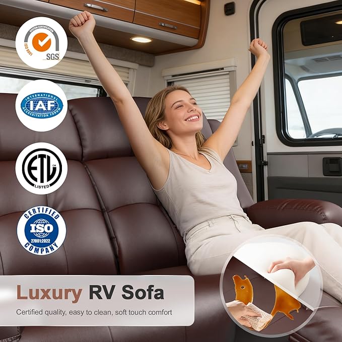 Reclining Loveseat, 55.1" RV PU Leather Wall Hugger Recliner Love Seats Sofa