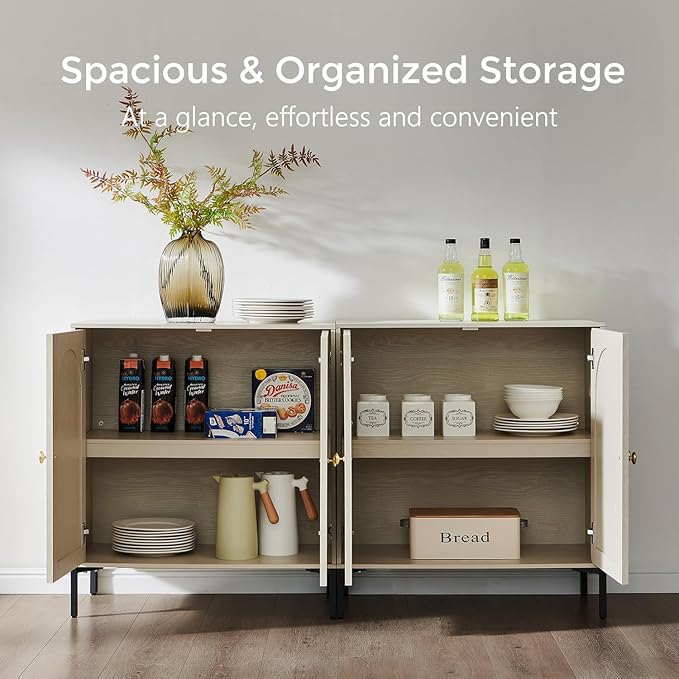 IFBUY Modern Sideboard Buffet Cabinet, 61.75" W Fluted Arched Buffet Cabinet