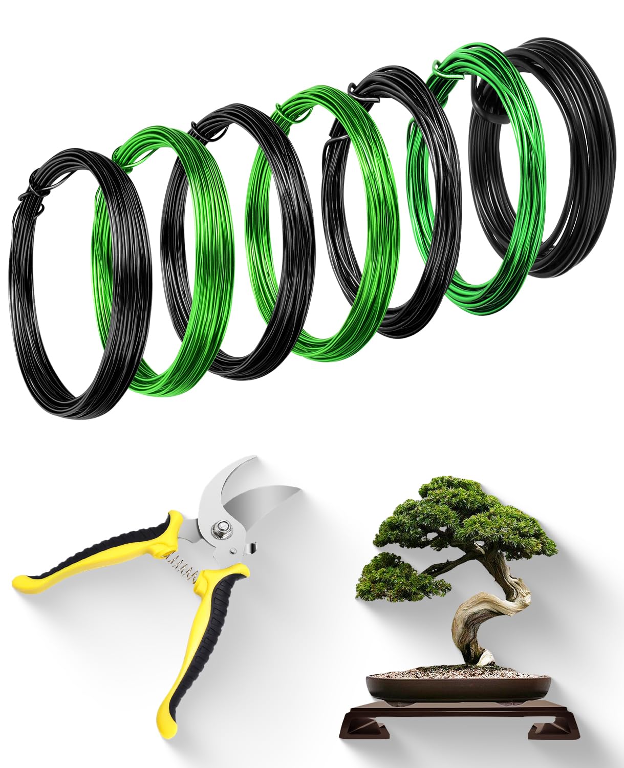 MOSFiATA Bonsai Wire Kit 8Pcs, 7 Roll Aluminum Bonsai Training Wire Coils with Cutter Set - Multiple Sizes (1/1.5/2.0/3.0mm) for Bonsai Trees Branch Control Plant Shaping