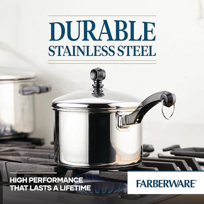 Farberware Classic Stainless Steel 2-Quart Mirror Satin Covered Saucepan,Silver,(Pack of 3)