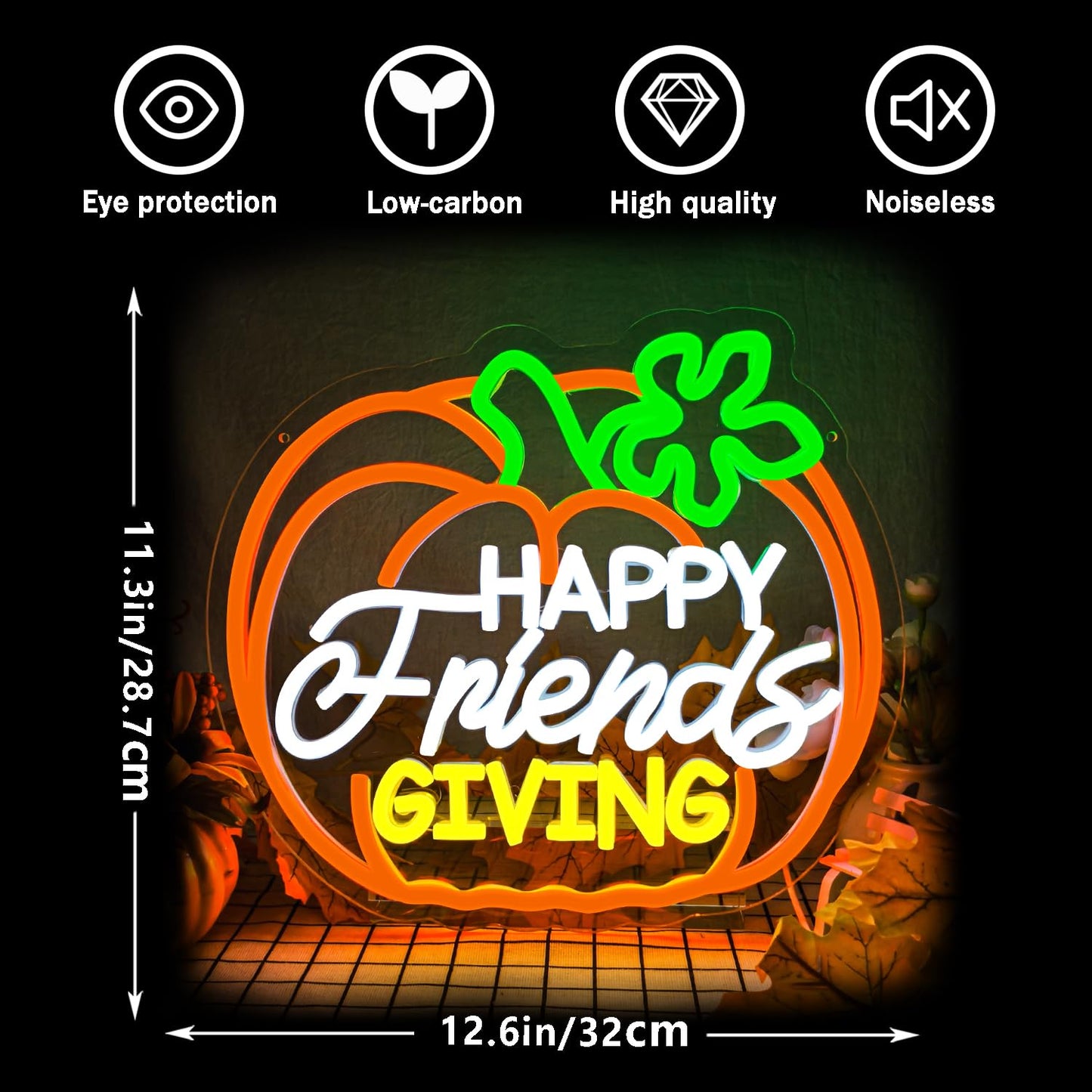 Happy Friendsgiving Neon Signs Thanksgiving Neon Sign for FriendsGiving Party Decorations FriendsGiving Sign for Wall Decor Pumpkin Neon Sign for Door Wall Art Window Home Party