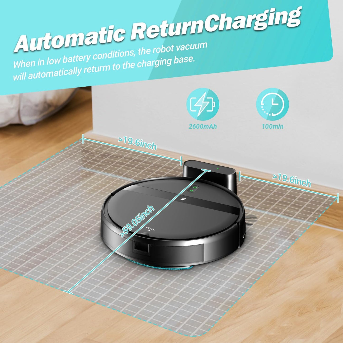 Robot Vacuum and Mop Combo for Pet Hair–2300Pa Robotic Vacuum Cleaner with WiFi/Alexa/App Control, 2H Runtime & Tangle-Free Tech, Auto Recharge, Ultra-Slim Quiet for Hard Floors/Low-Pile Carpets